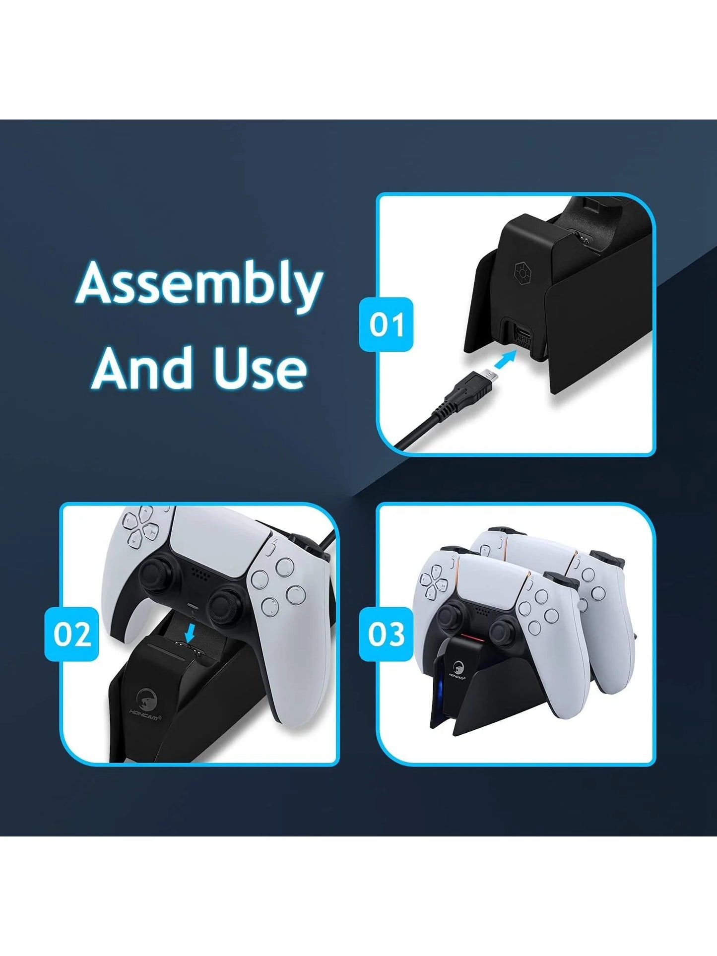 Controller Charging Station with Dual Fast Charger Dock for PS5 DualSense Wireless Controller with LED Charging Indicators