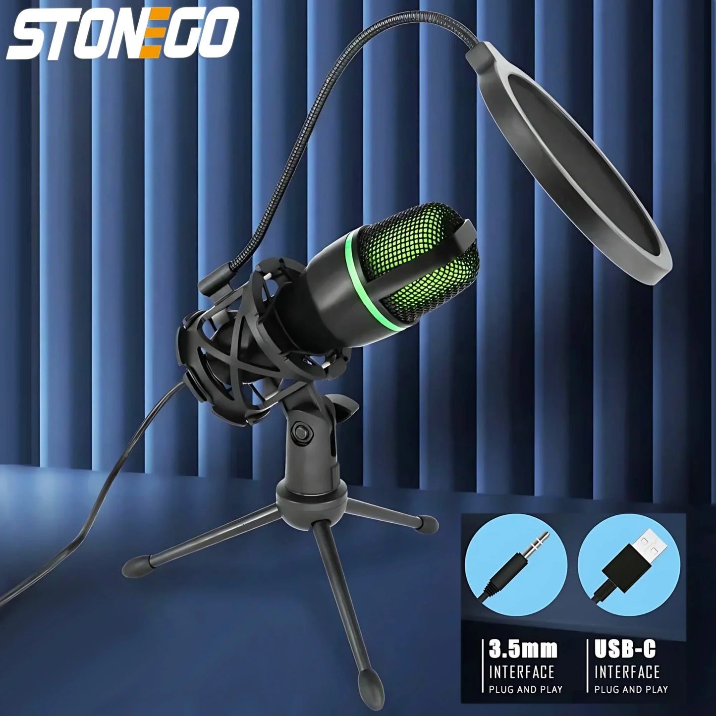 Professional Condenser Microphone Kit, RGB Lighting & Tripod Stand, Perfect for Streaming, YouTube, Podcasts & Recording