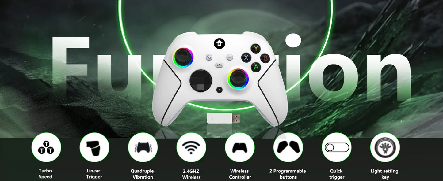Upgraded 7 Colors RGB Wireless Controller XB023 for XBOX,Steam,Windows with Dual Vibration ,AUTO TURBO Function&Programmable