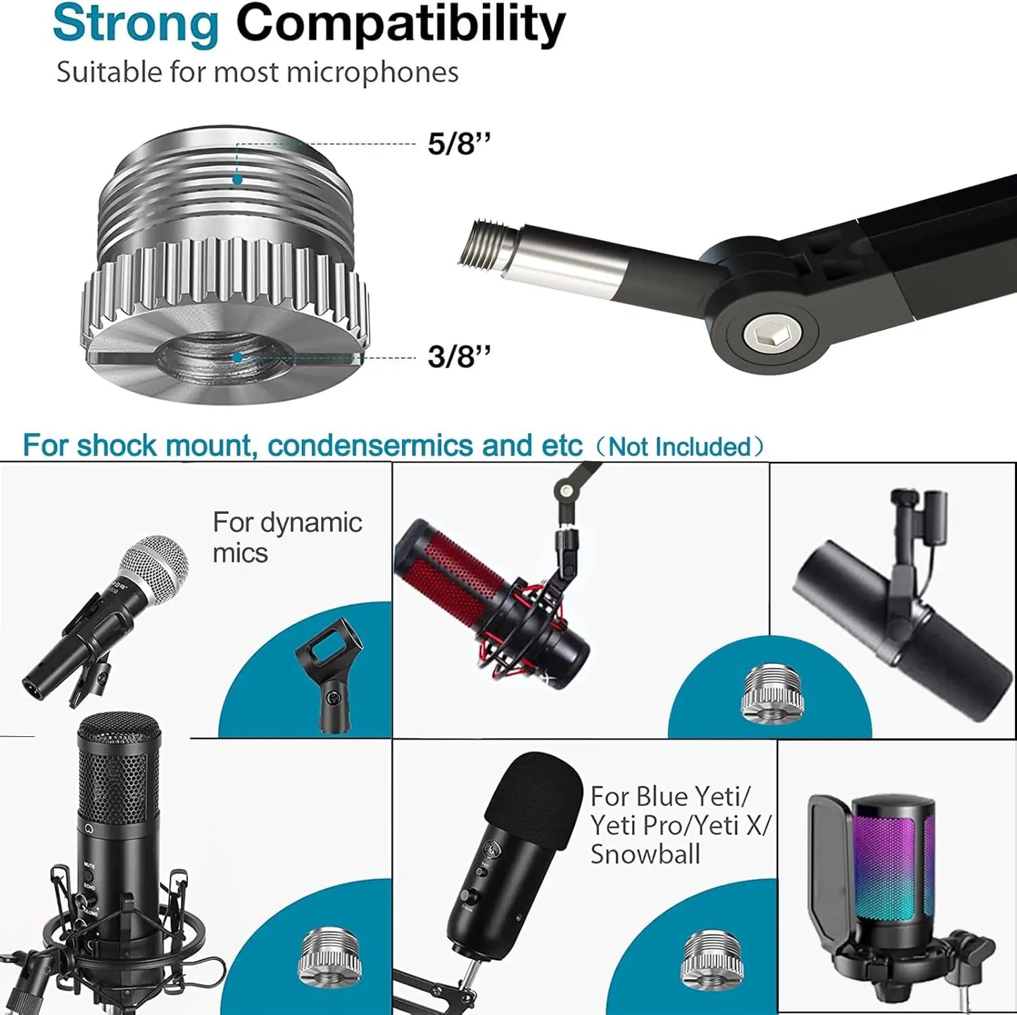 Boom Arm Mic Stand, Aveek Adjustable Desktop Metal Microphone Arm for HyperX QuadCast/Blue Yeti,Rotatable Scissor Microphone Arm