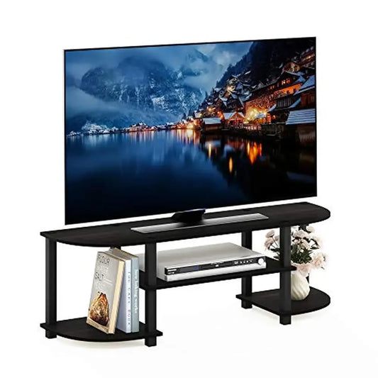 TV Entertainment Center Wooden 4-Tier Stand Easy Assembly 55" Flat Screen Panel 40lbs Capacity Wood Espresso/Black Shelf