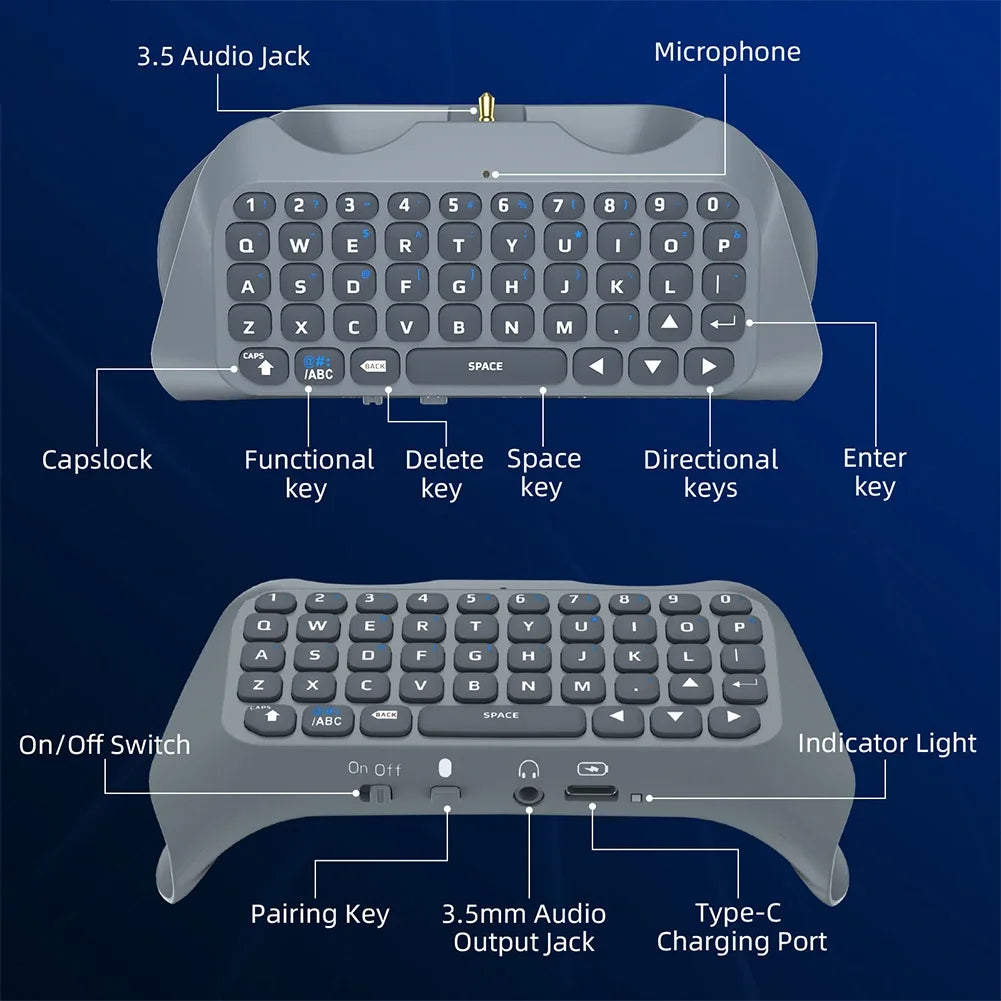 Wireless Controller Keyboard Bluetooth-Compatible 3.0 Controller Chat Pad 3.5mm Gaming Handle Keyboard for PS5 Gamepad
