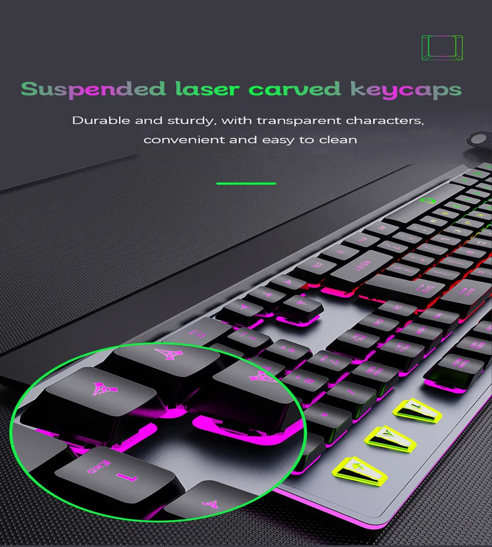 Mechanical Wired Gaming Keyboard and Wrist Rest Rainbow LED Backlit,Ergonomic Full Size Quiet Silent USB Keyboard for Computer