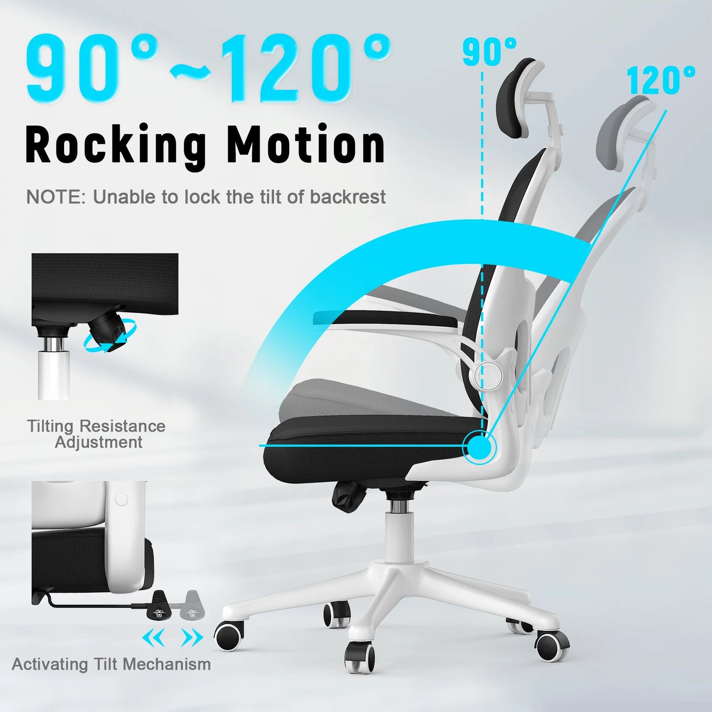 Ergonomic Office Chair, Liftable High Back Gaming Chair with Lumbar Support, Swivel Desk Gaming Chair Seat Depth Adjustable