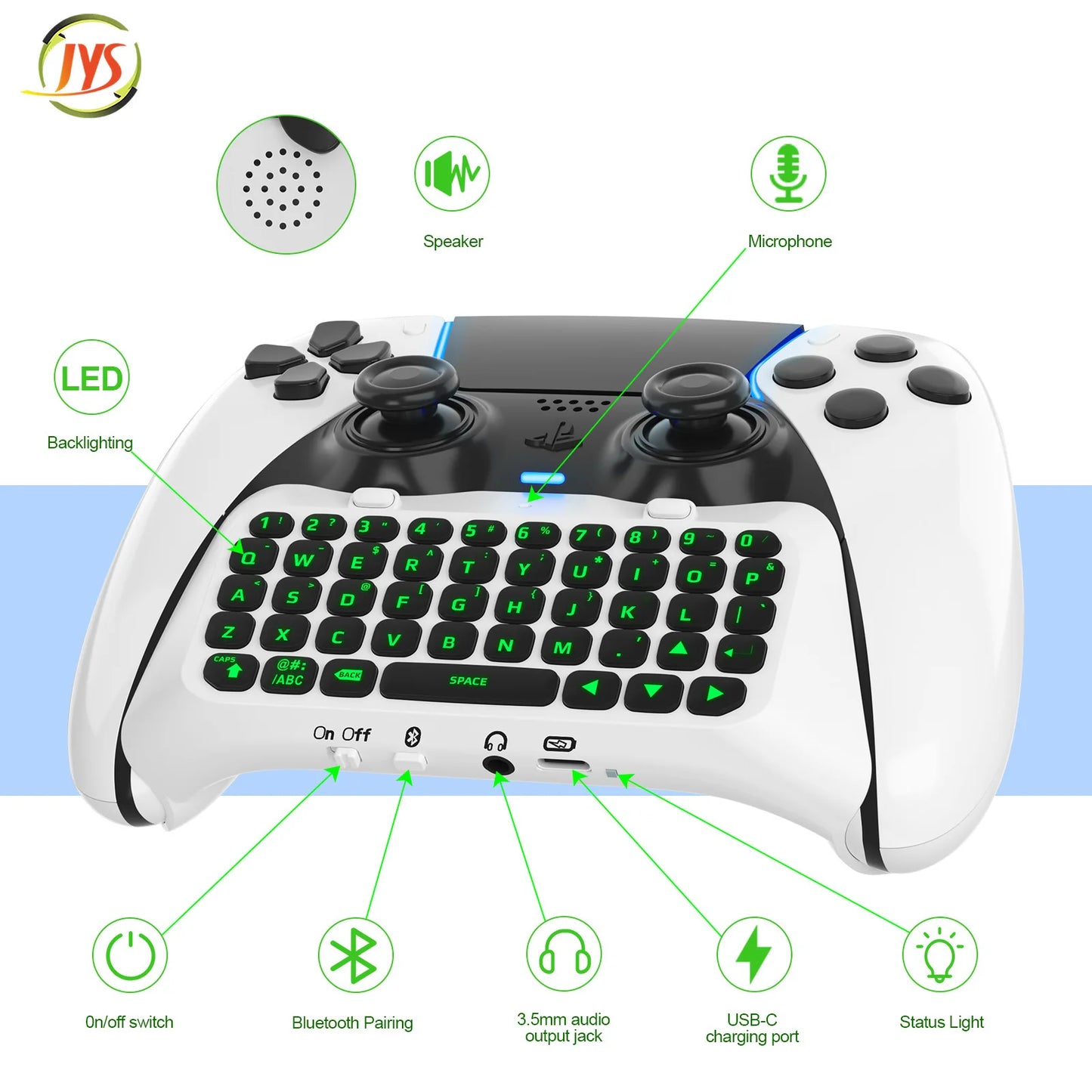 Controller Keyboard Bluetooth-Compatible Wireless Keyboard Green Backlight Built-in Speaker for PS5 Elite Handle