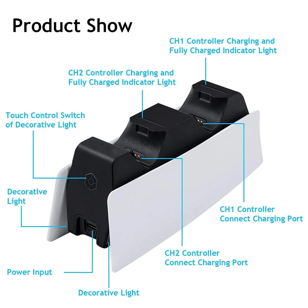Controller Charging Station with Dual Fast Charger Dock for PS5 DualSense Wireless Controller with LED Charging Indicators