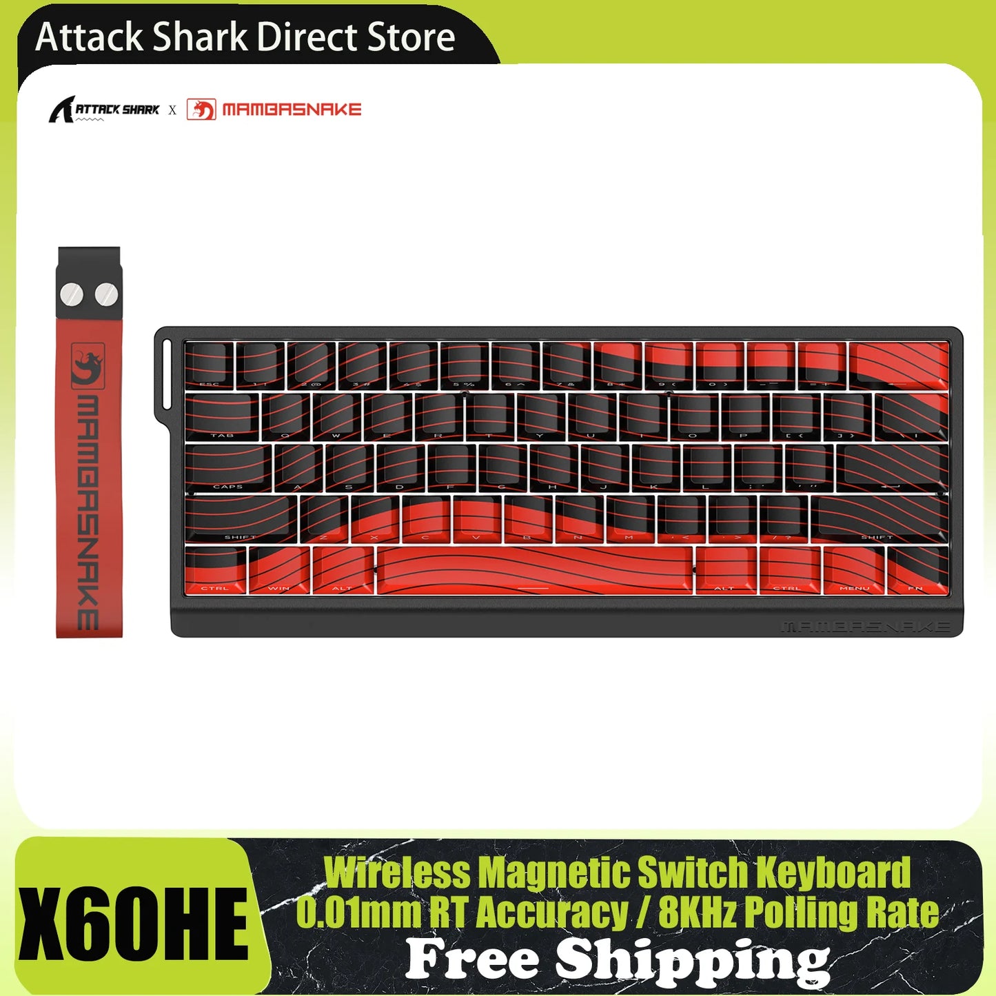 MAMBASNAKE X60HE Rapid Trigger Wireless Gaming Keyboard, 0.01mm RT Accuracy, 8000hz, Magnetic Switch, RGB, Snap Tap, DKS, TGL