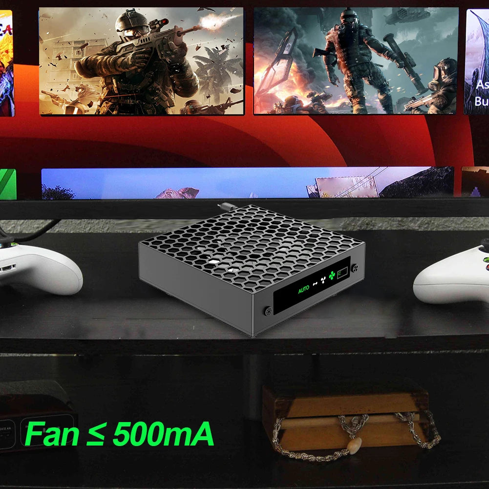 RGB Cooling Fan with Adjustable Speed for Xbox Series X Console Featuring Headset Holders and USB Port
