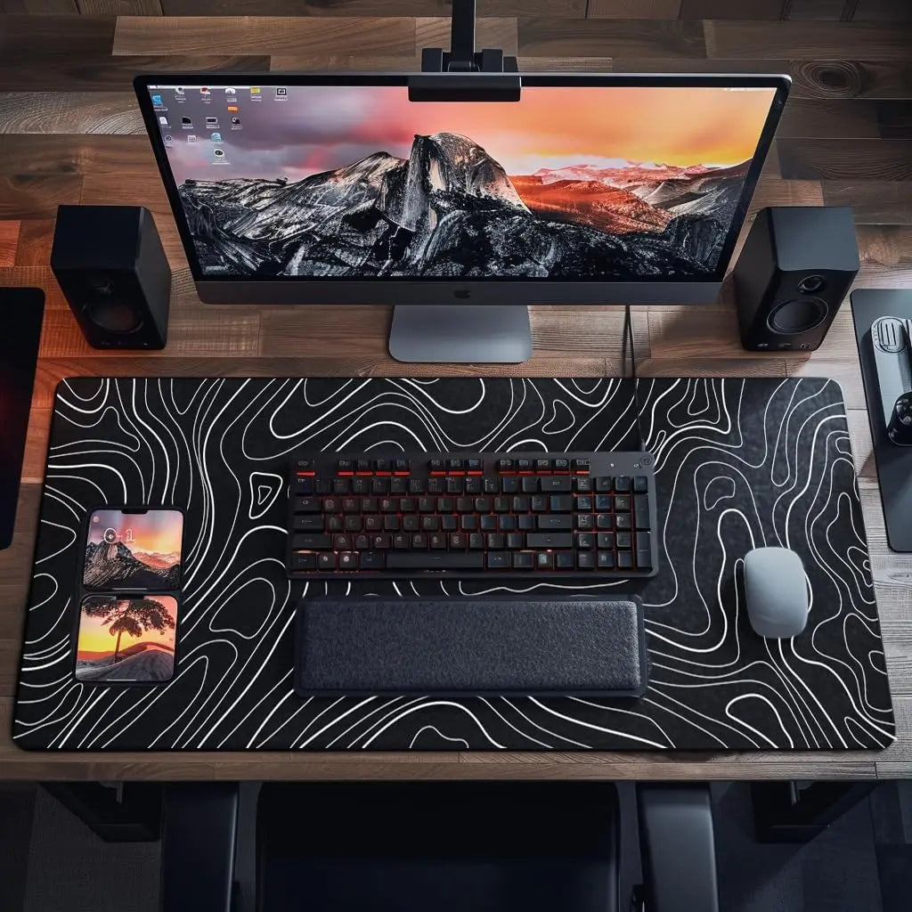 Gaming Mouse Pad Large Keyboard Pad Keyboard and Mouse Pad 31.5 x 11.8in Desk Mat Topographic Mouse Pad  for Office home