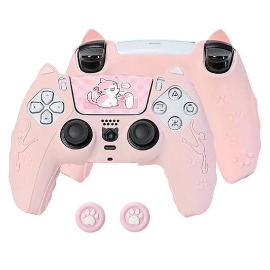 PS5 Controller Case Set Silicone Cute Cat Thumb Grip Caps + PS5 Controller Shell Cover + Stiker For SONY Playstation 5