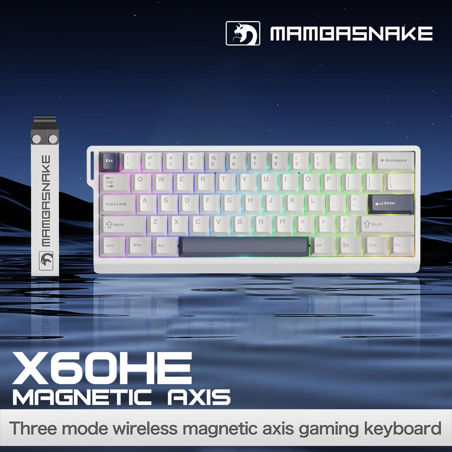 MAMBASNAKE X60HE Rapid Trigger Wireless Gaming Keyboard, 0.01mm RT Accuracy, 8000hz, Magnetic Switch, RGB, Snap Tap, DKS, TGL
