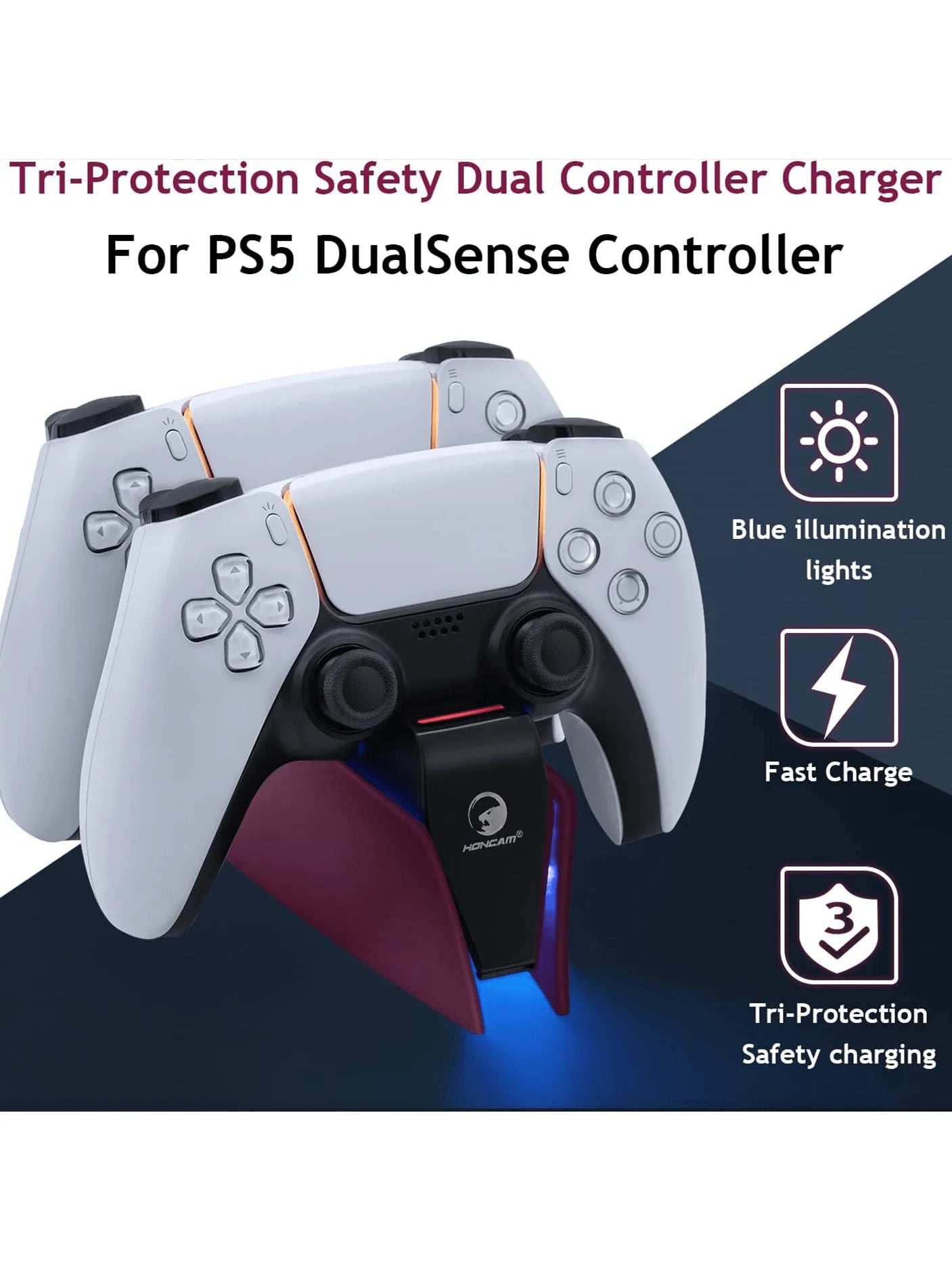 Controller Charging Station with Dual Fast Charger Dock for PS5 DualSense Wireless Controller with LED Charging Indicators