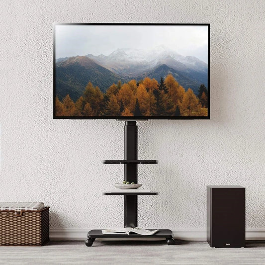 Rolling TV Stand, Mobile TV Cart on Wheels for 32-65 Inch Flat Screen TVs Swivel Height Adjustable Floor TV Stand VESA 600x400mm