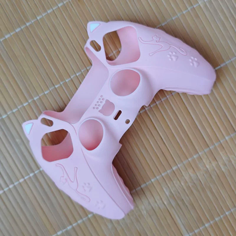 PS5 Controller Case Set Silicone Cute Cat Thumb Grip Caps + PS5 Controller Shell Cover + Stiker For SONY Playstation 5