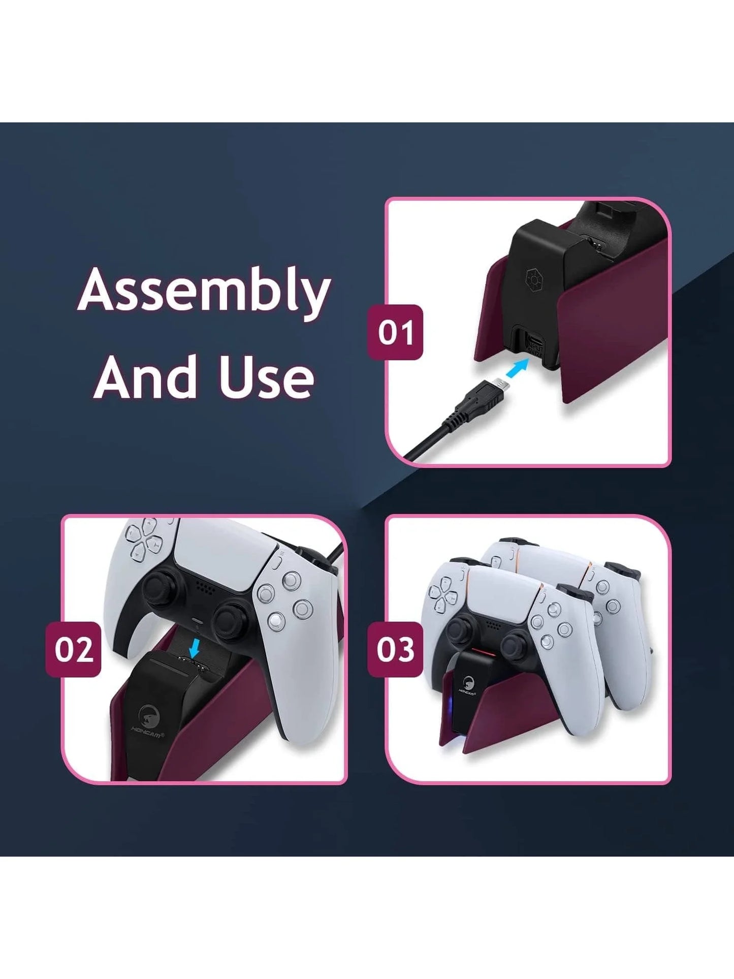 Controller Charging Station with Dual Fast Charger Dock for PS5 DualSense Wireless Controller with LED Charging Indicators