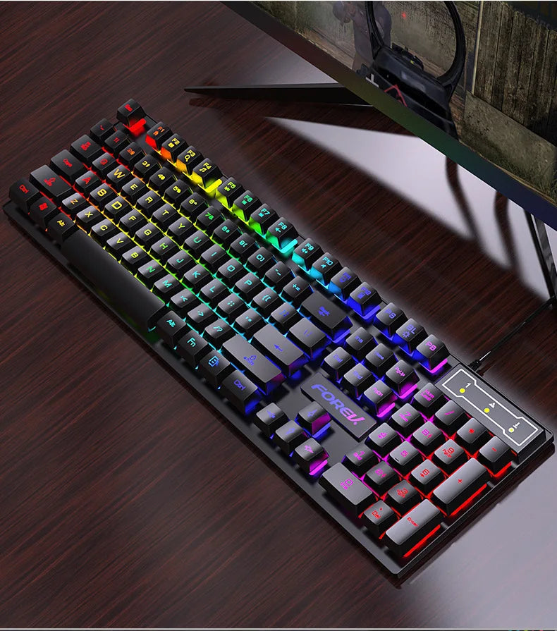 104 Keys Backlit Mechanical Keyboard Wired RGB Gaming Mouse Set for Laptop Desktop Ergonomics Luminous Mouse Set PC Accessories
