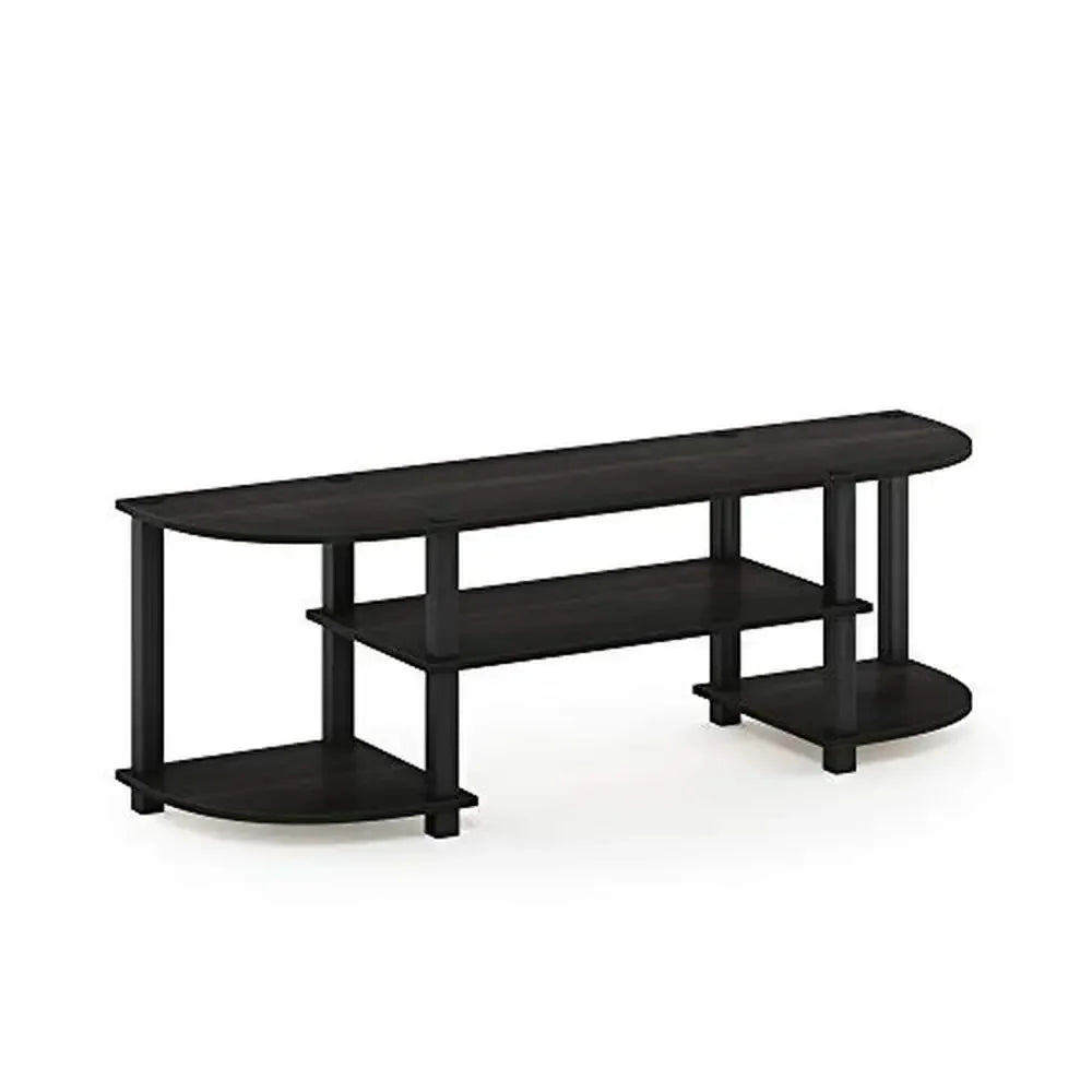 TV Entertainment Center Wooden 4-Tier Stand Easy Assembly 55" Flat Screen Panel 40lbs Capacity Wood Espresso/Black Shelf
