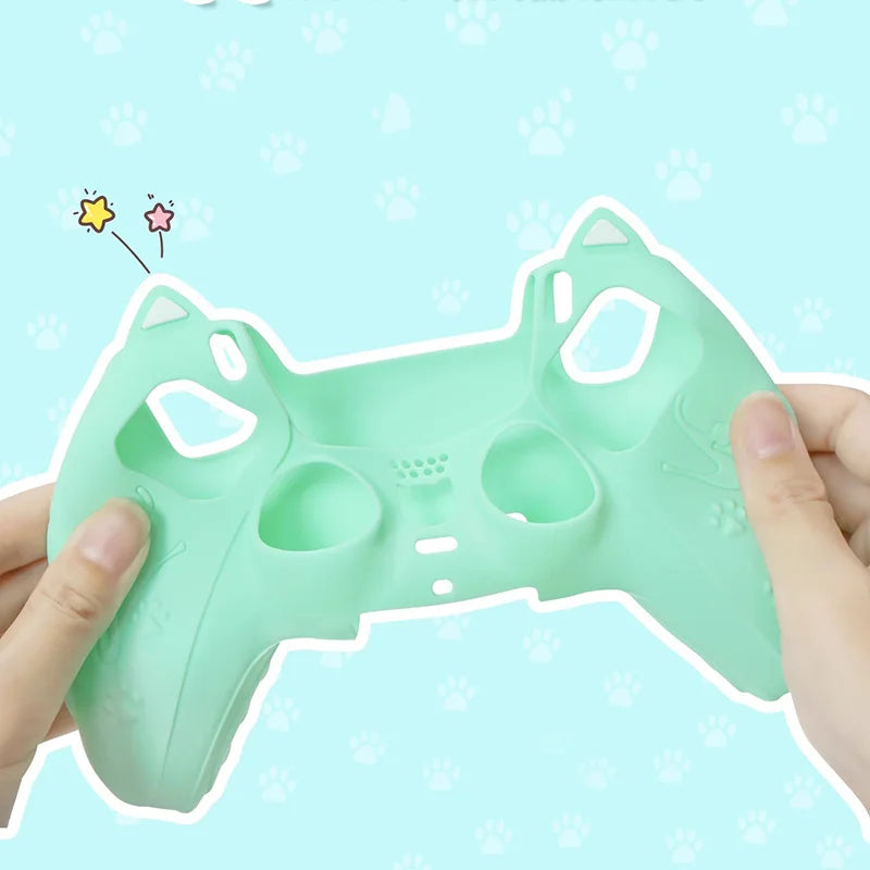 PS5 Controller Case Set Silicone Cute Cat Thumb Grip Caps + PS5 Controller Shell Cover + Stiker For SONY Playstation 5