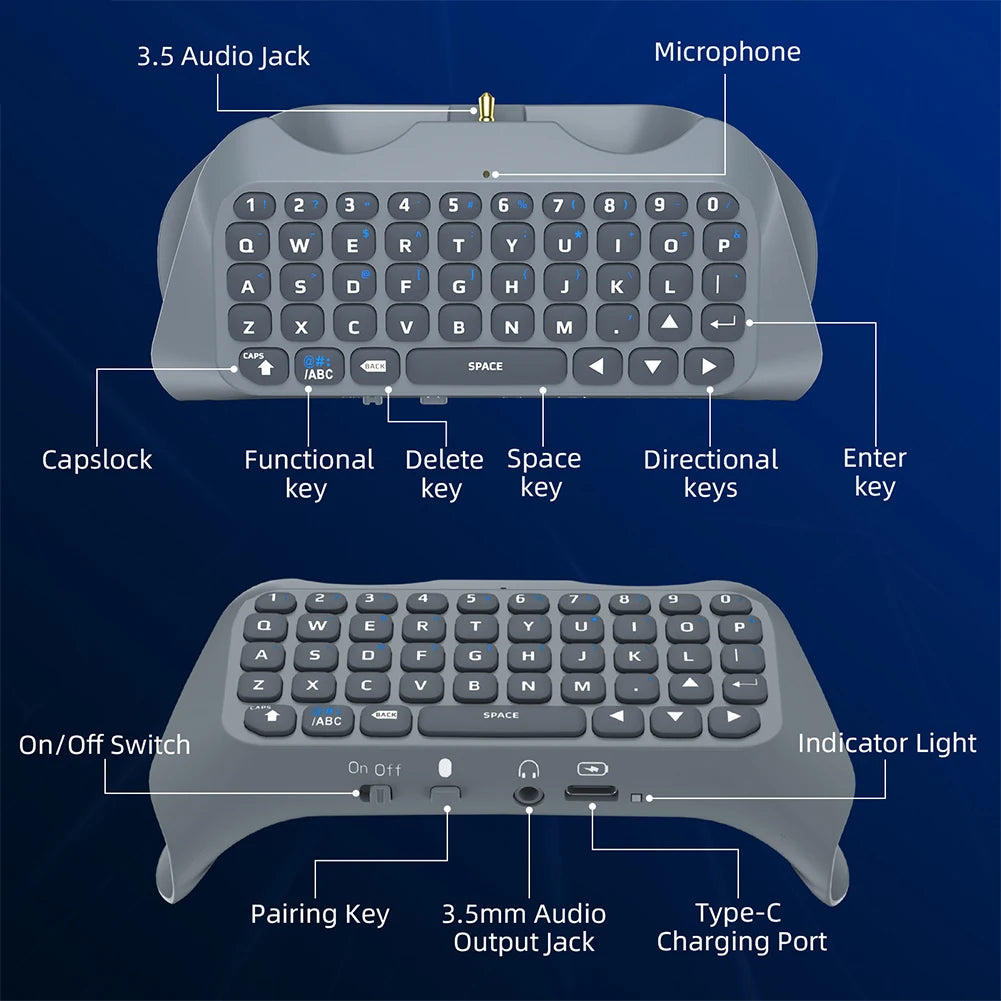 Wireless Controller Keyboard Bluetooth-Compatible 3.0 Controller Chat Pad 3.5mm Gaming Handle Keyboard for PS5 Gamepad