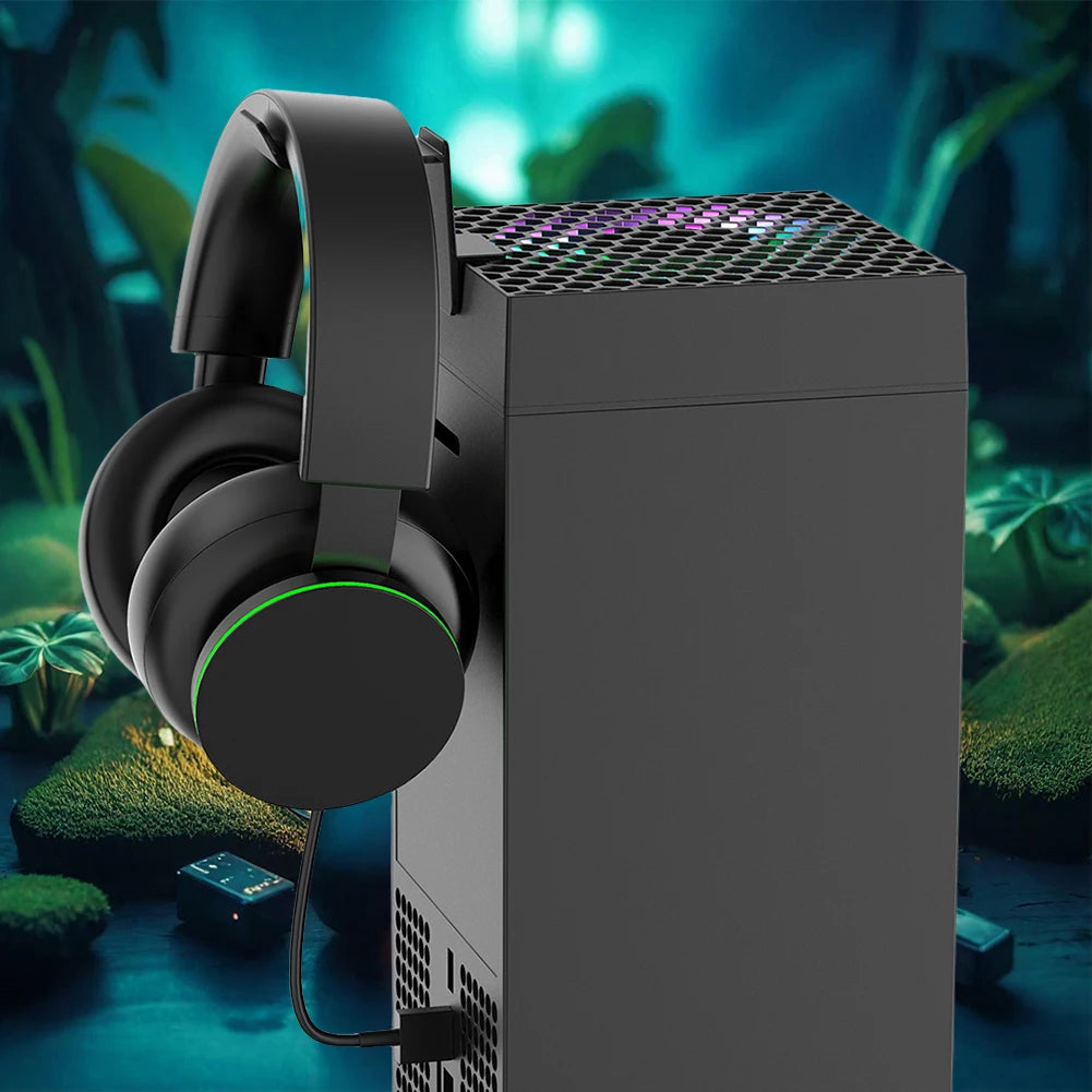 RGB Cooling Fan with Adjustable Speed for Xbox Series X Console Featuring Headset Holders and USB Port
