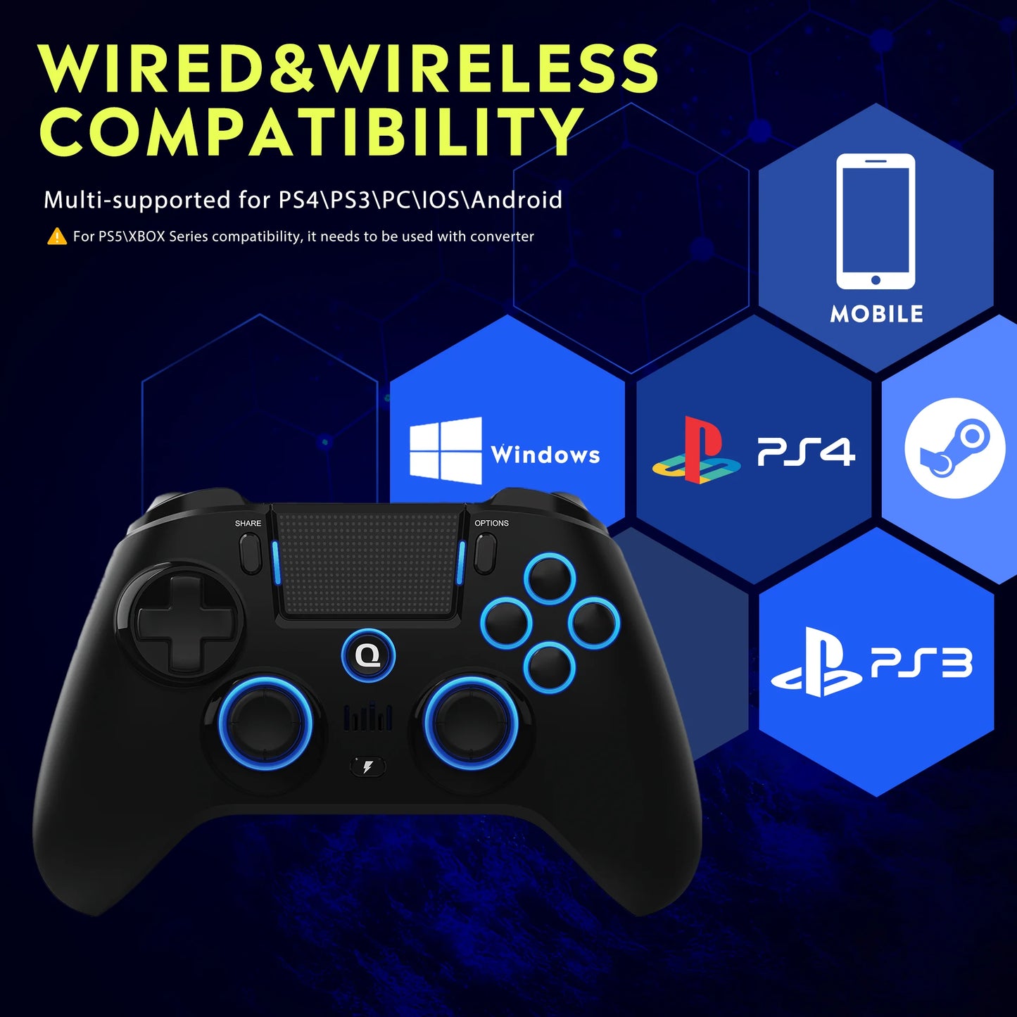 Original QRD Spark N5 Wireless Controller for PS5 PS4 PS3 IOS Android PC Hall 9-color LED lights Vibration effect PS4 Gamepad