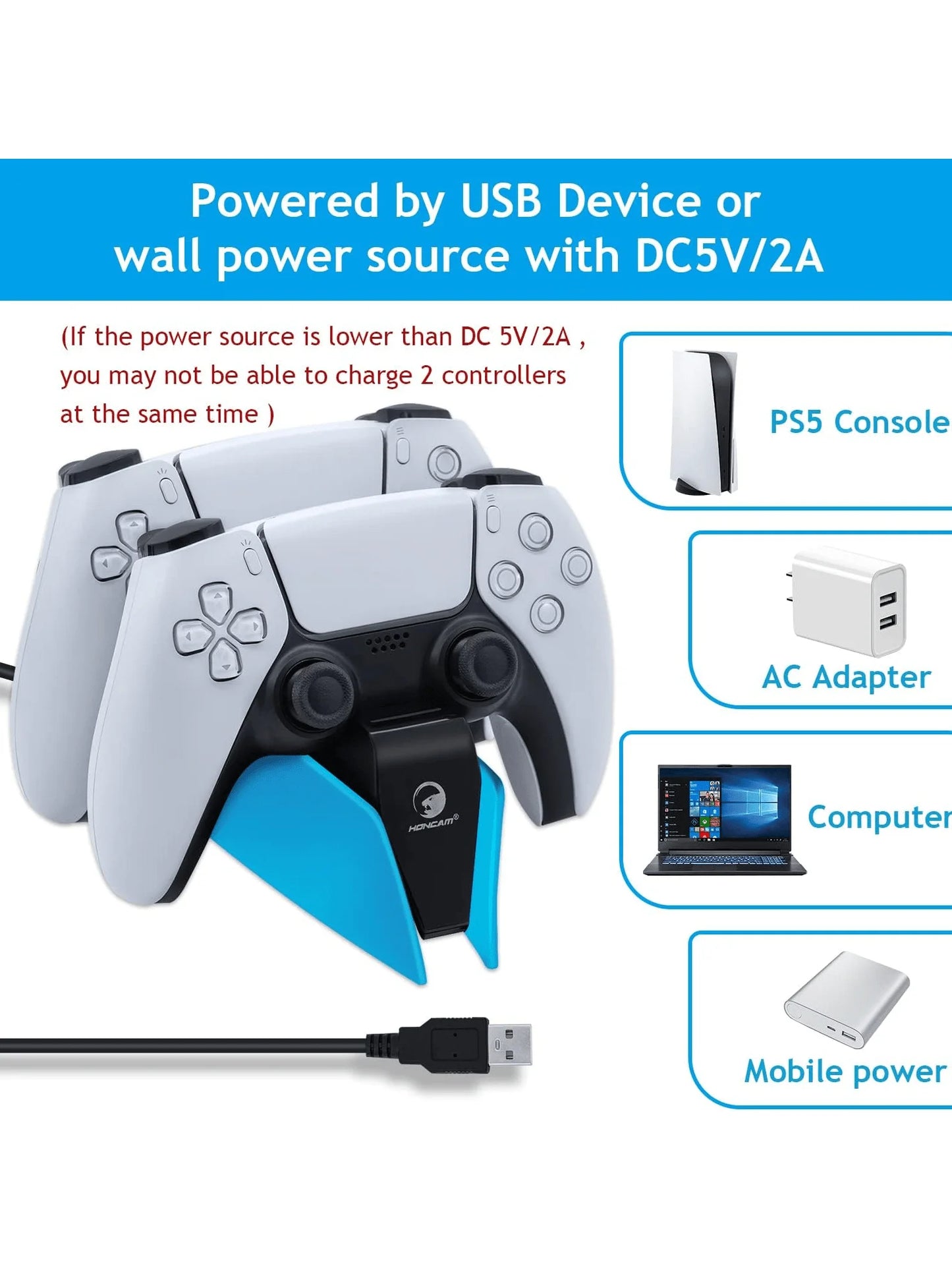 Controller Charging Station with Dual Fast Charger Dock for PS5 DualSense Wireless Controller with LED Charging Indicators