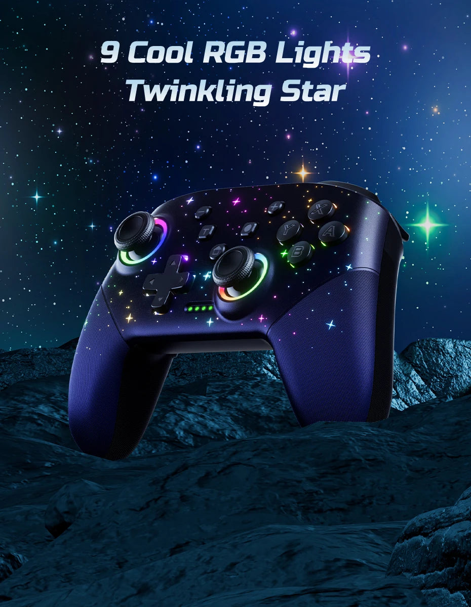 Switch Controller, LED Star Wireless Pro Controller for Switch/Lite/OLED, Multi-Platform Windows PC/IOS/Android Controller with