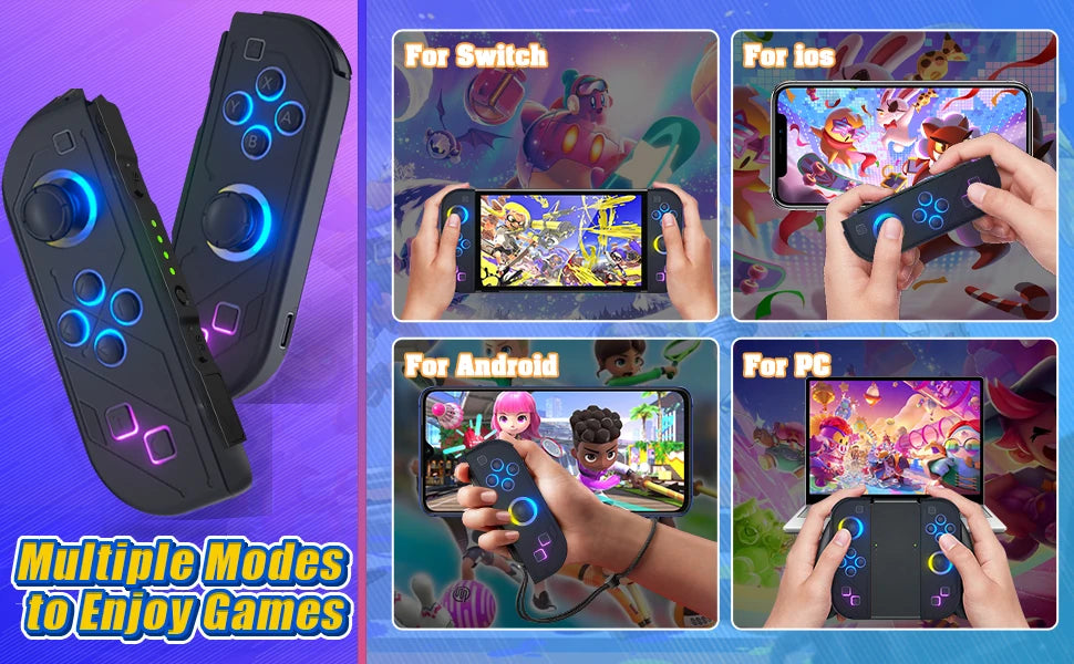 BT 5.2 Switch Joy Controller L/R RGB LED Joypad Gamepad For Nintend Switch/Oled/Lite Joystick with Dual Vibration 6-Axis Wake up
