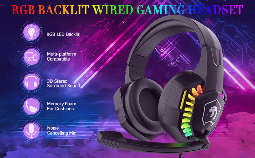 MANBASNAKE T11 Wired Gaming Keyboard and Mouse Headset Combo,Rainbow LED Backlit Wired Keyboard