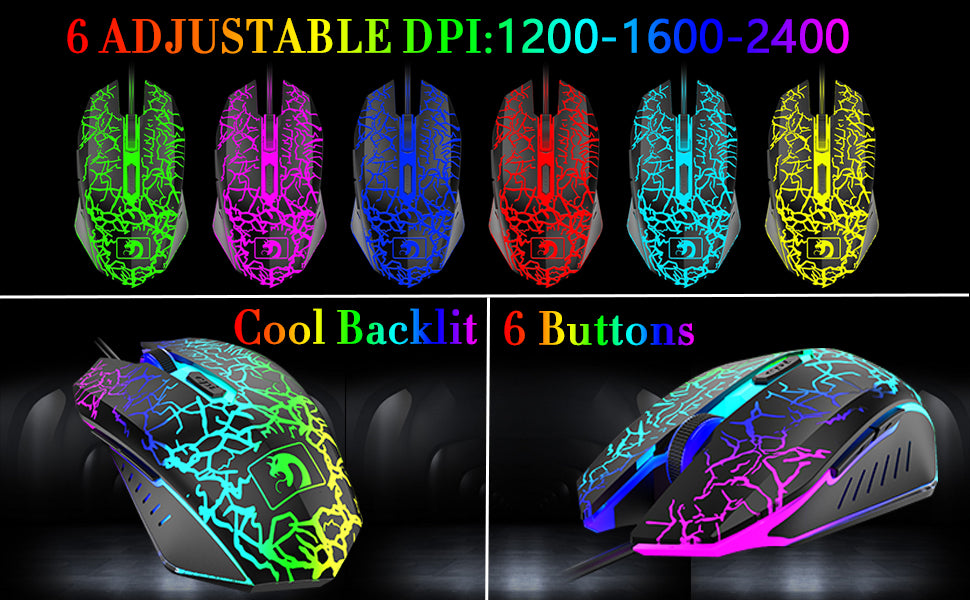 MANBASNAKE T11 Wired Gaming Keyboard and Mouse Headset Combo,Rainbow LED Backlit Wired Keyboard