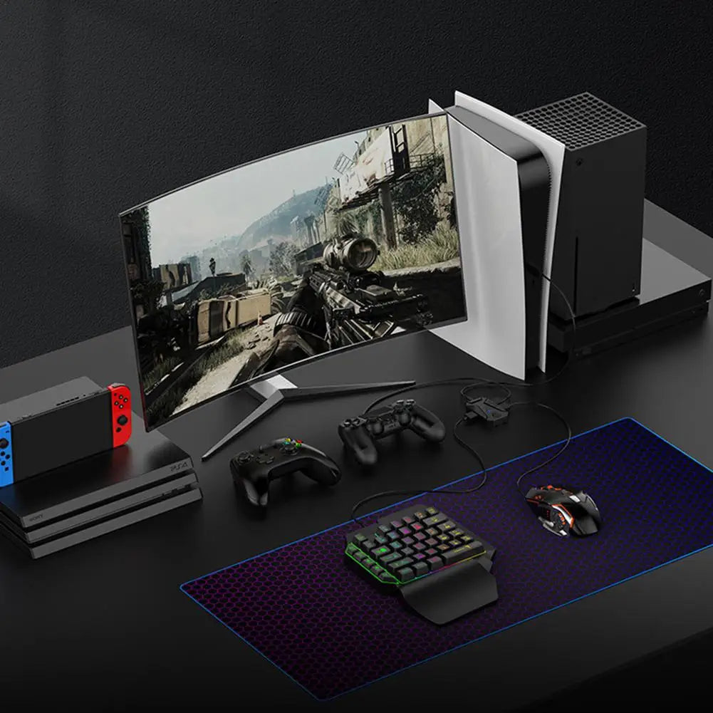 Wired Mechanical Backlight Keyboard And RGB Mouse Converter Combo Set With Rainbow Backlight For PS4/PS5/switch//X/S