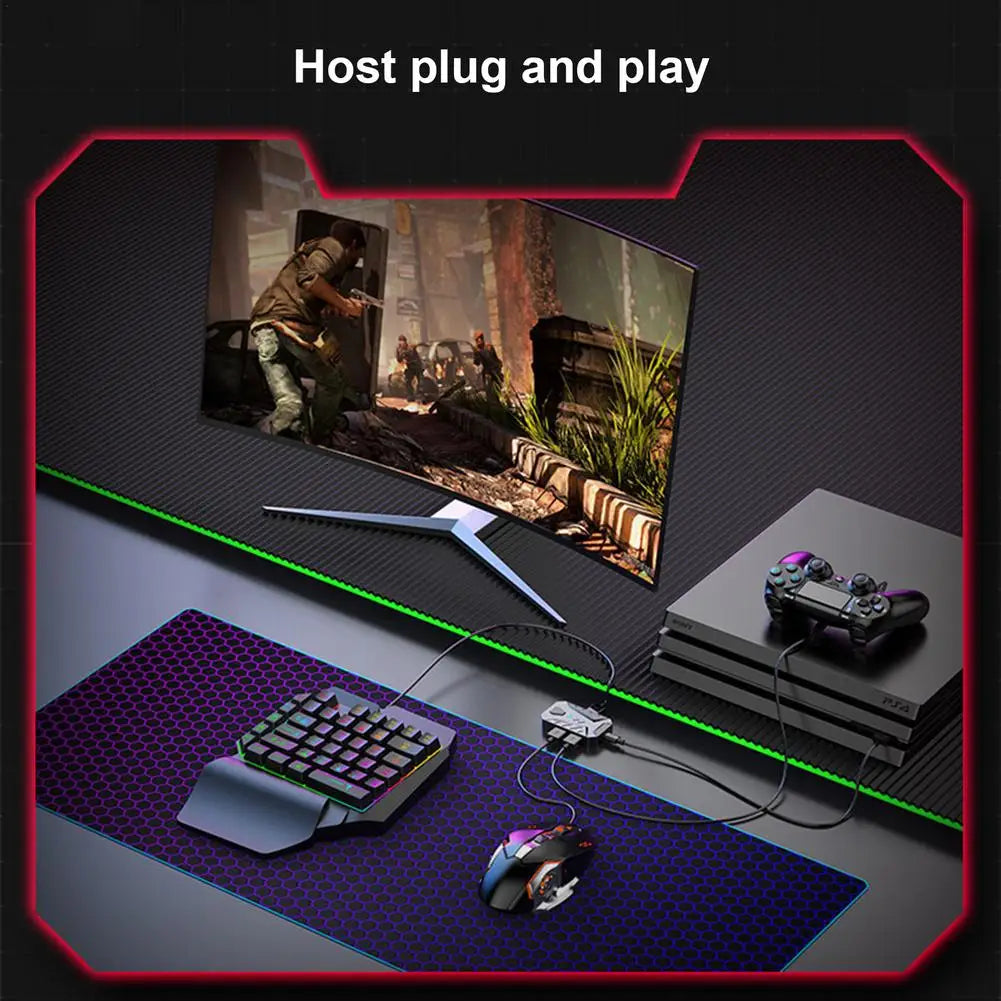 Wired Mechanical Backlight Keyboard And RGB Mouse Converter Combo Set With Rainbow Backlight For PS4/PS5/switch//X/S