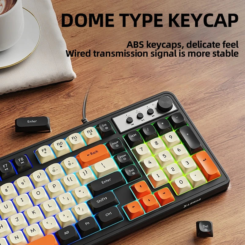 EWEADN Pro Gaming Keyboard Wired, 98-Key Silent Rainbow RGB Backlit, Ergonomic Compact Keyboard for eSports, Office, PC Gamers