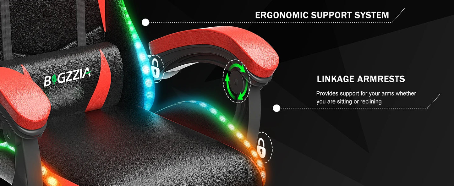Gaming Chair with LED Gaming Chair Gamer Chairs RGB Light Lighting Computer Chair Height Adjustable Ergonomic Office Chair