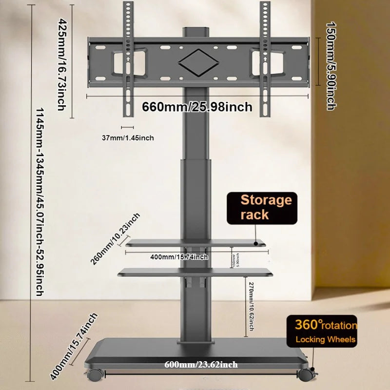 Rolling TV Stand, Mobile TV Cart on Wheels for 32-65 Inch Flat Screen TVs Swivel Height Adjustable Floor TV Stand VESA 600x400mm