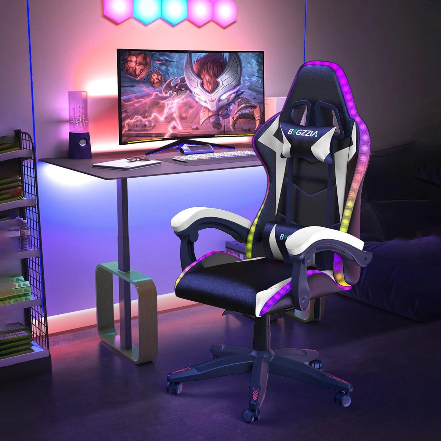 Gaming Chair with LED Gaming Chair Gamer Chairs RGB Light Lighting Computer Chair Height Adjustable Ergonomic Office Chair