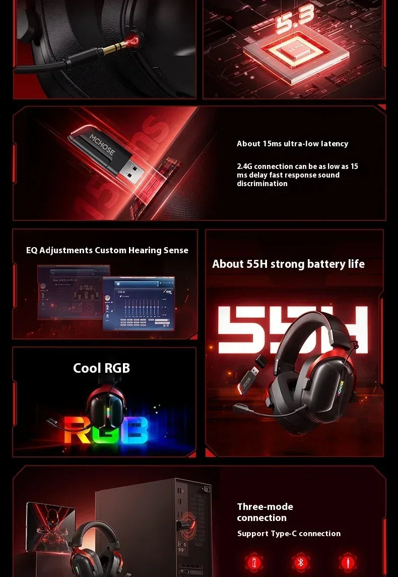 MCHOSE S9 Pro E-sport Gaming Headphone 3-mode Wireless Aluminum Alloy AI Noise Reduction Gaming Headset Gaming Accessory Custom