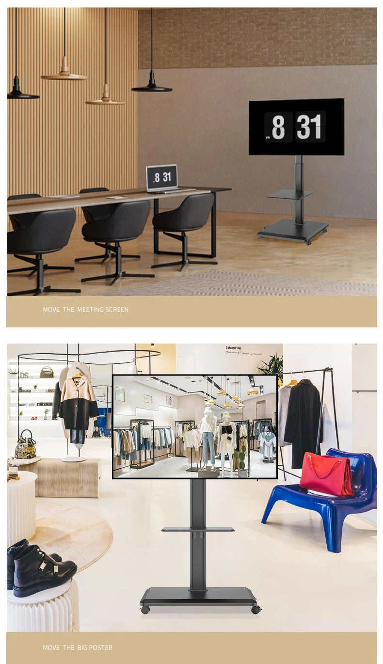 Rolling TV Stand, Mobile TV Cart on Wheels for 32-65 Inch Flat Screen TVs Swivel Height Adjustable Floor TV Stand VESA 600x400mm