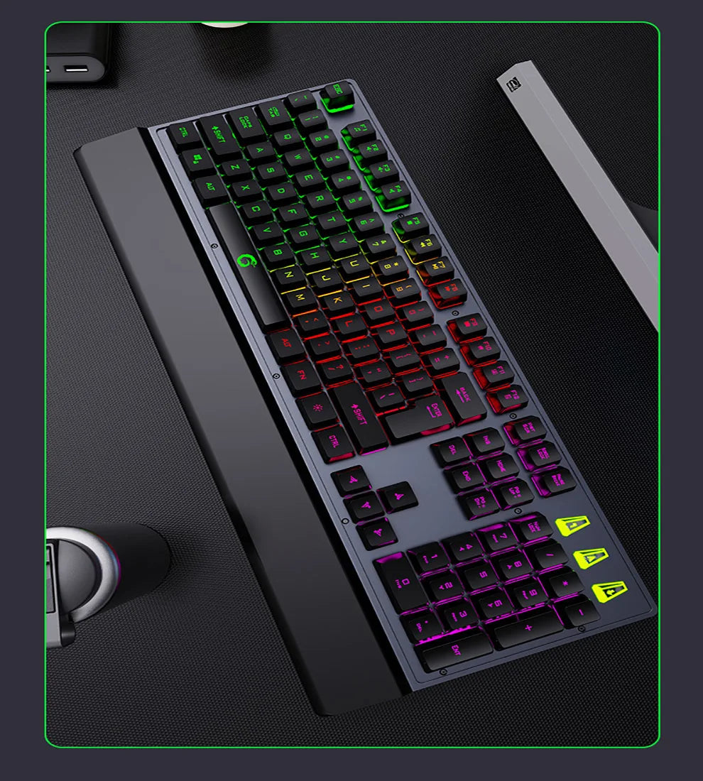 Mechanical Wired Gaming Keyboard and Wrist Rest Rainbow LED Backlit,Ergonomic Full Size Quiet Silent USB Keyboard for Computer