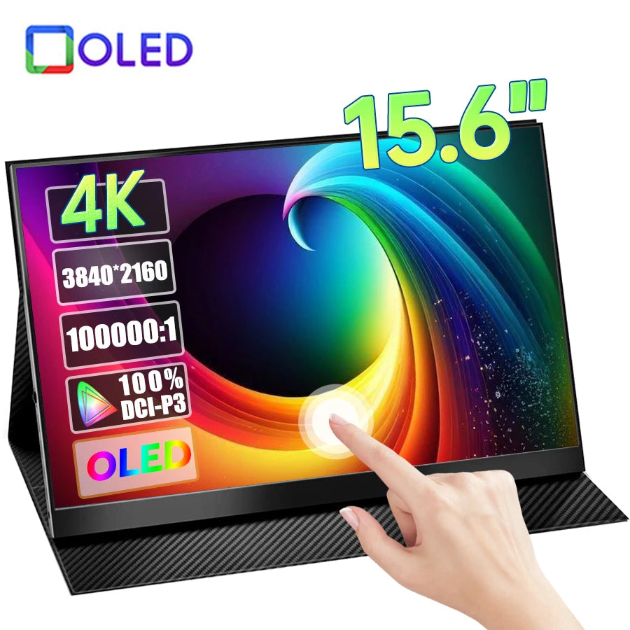 15.6 Inch 4K AMOLED Touch Screen Portable Monitor 3840*2160P 400Nit HDR 100000:1 1MS Gaming Display For PC Laptop Phone PS5 Xbox