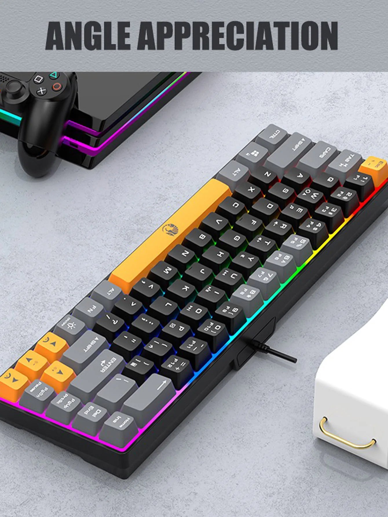 Three-piece wired gaming keyboard, rainbow backlight, multimedia function, mechanical feel, suitable for office and gaming