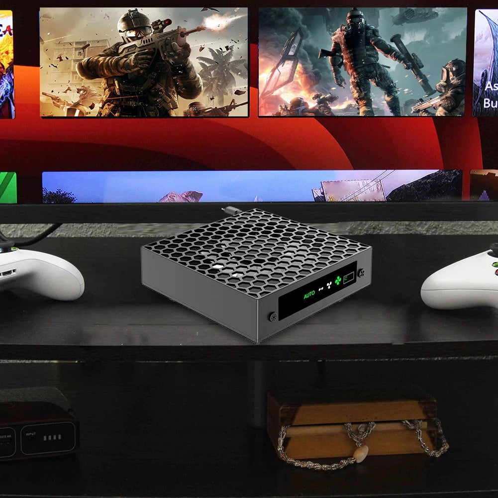 RGB Cooling Fan with Adjustable Speed for Xbox Series X Console Featuring Headset Holders and USB Port