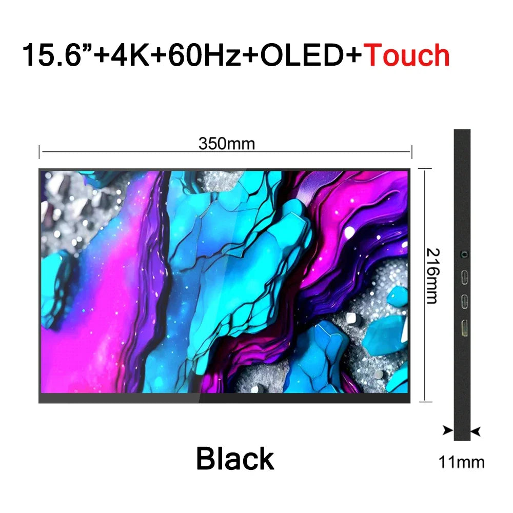 15.6 Inch 4K AMOLED Touch Screen Portable Monitor 3840*2160P 400Nit HDR 100000:1 1MS Gaming Display For PC Laptop Phone PS5 Xbox