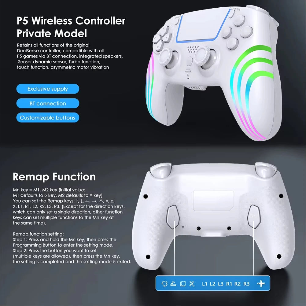 Playstation 5 Controller For Ps5/Ps5 Pro/Ps5 Slim With Hall Joystick Dual Vibration Wireless Bluetooth Gamepad Turbo Programming