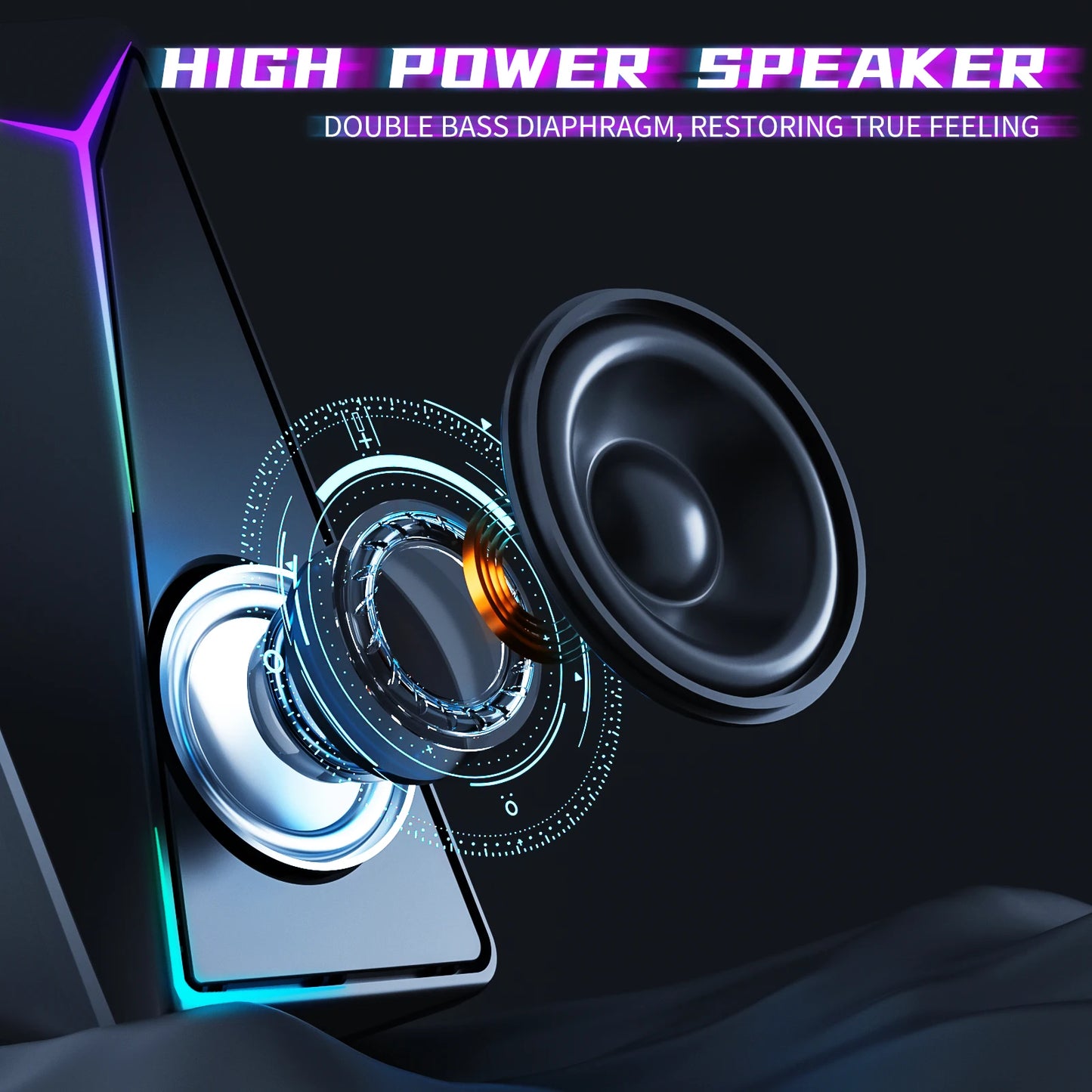 NEW PC Computer USB Wired Speaker With RGB Iron Mesh Laser Subwoofer Stereo Portable Gaming Laptop Loundspeaker