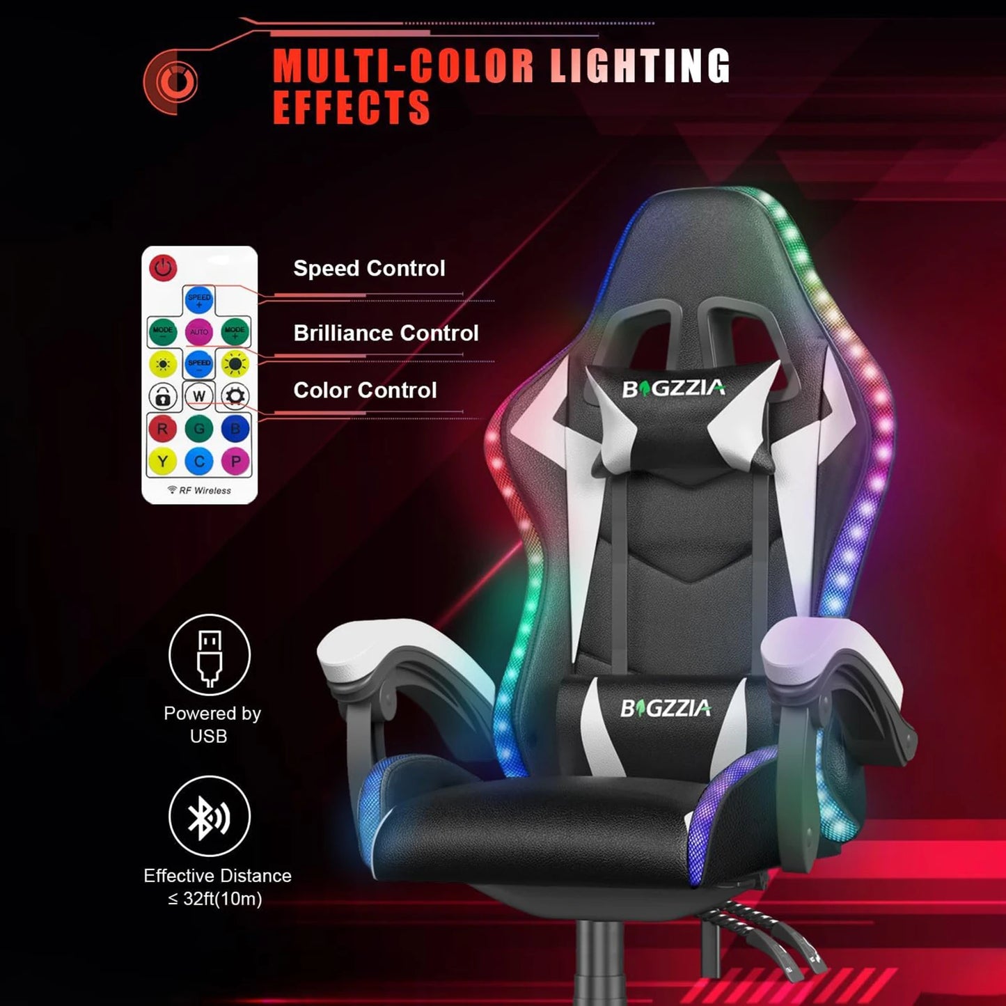 Gaming Chair with LED Gaming Chair Gamer Chairs RGB Light Lighting Computer Chair Height Adjustable Ergonomic Office Chair