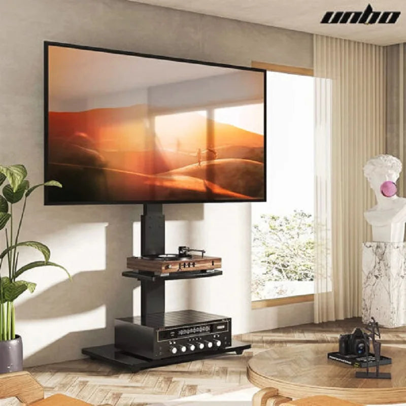 Floor TV Stand Mount Swivel Height Adjustable with Shelf HD Cable for 32- 65 Inch LCD LED Flat Screen TV  up to 66 LBS