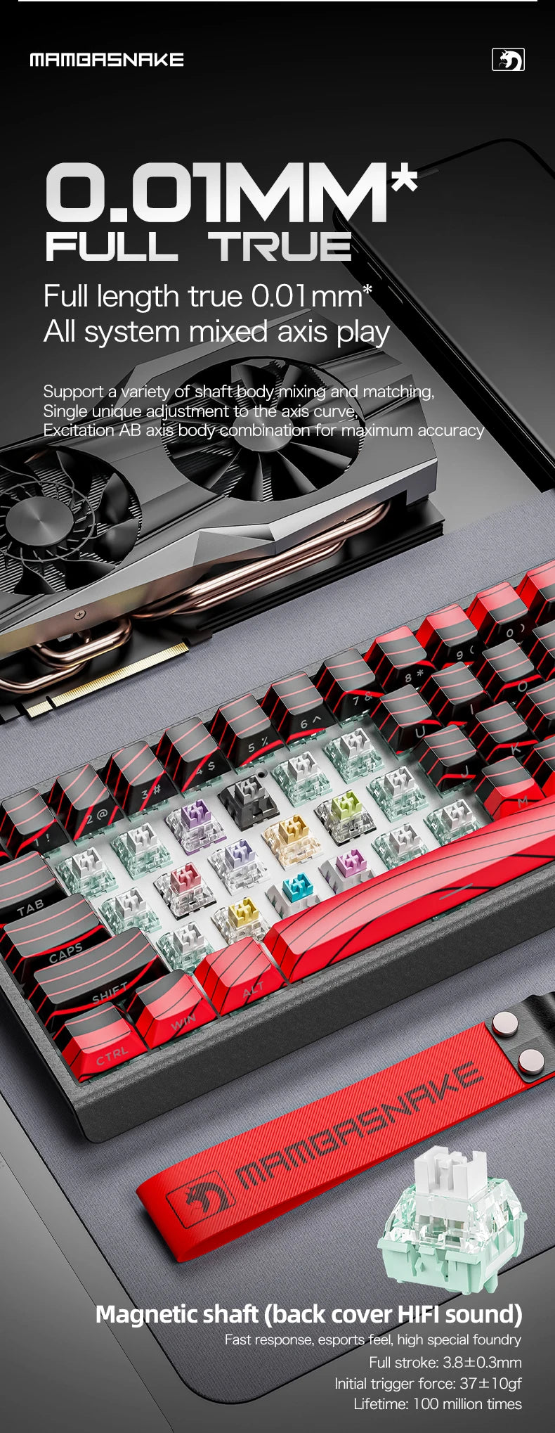 MAMBASNAKE X60HE Rapid Trigger Wireless Gaming Keyboard, 0.01mm RT Accuracy, 8000hz, Magnetic Switch, RGB, Snap Tap, DKS, TGL