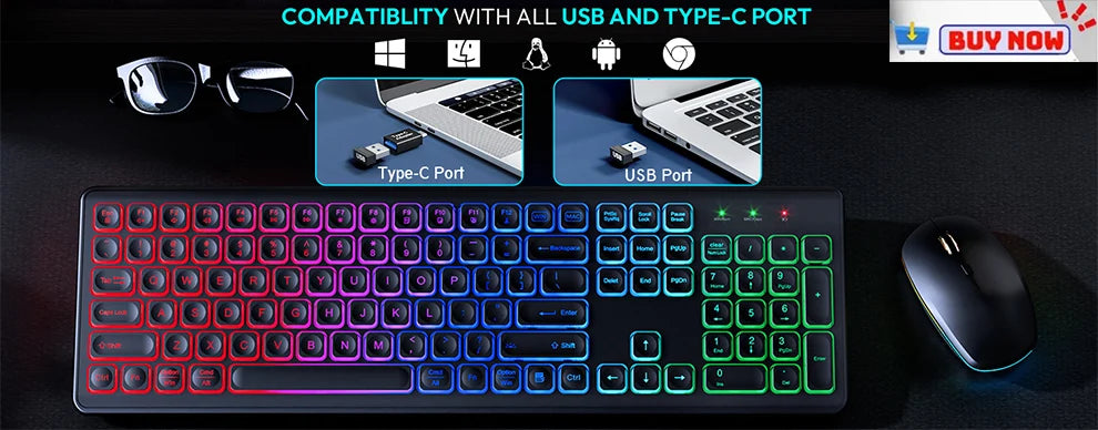 Mechanical Wired Gaming Keyboard and Wrist Rest Rainbow LED Backlit,Ergonomic Full Size Quiet Silent USB Keyboard for Computer