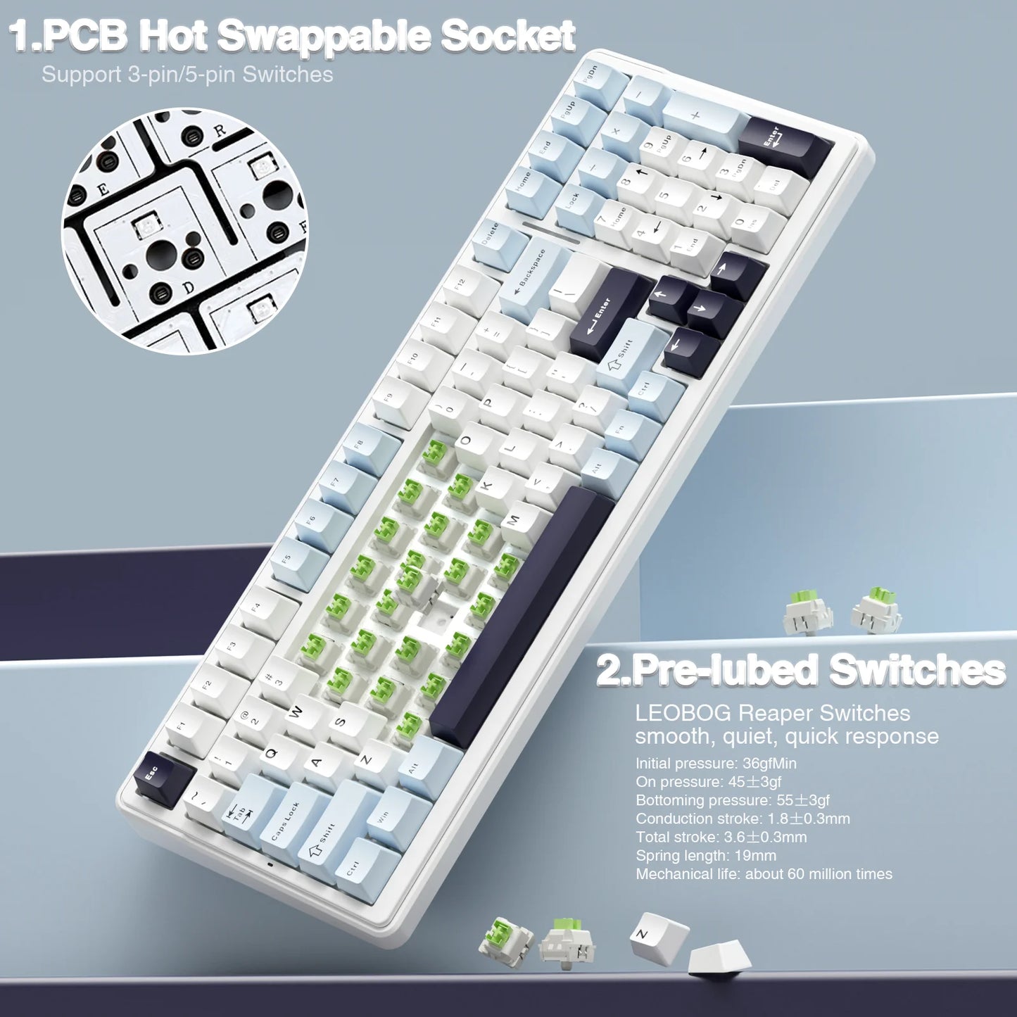 AULA F99 Machanical Keyboard Bluetooth 5.0/2.4G Wireless/Wired Gasket-mounted Gaming Keyboard 99 Keys Customizable Keyboards